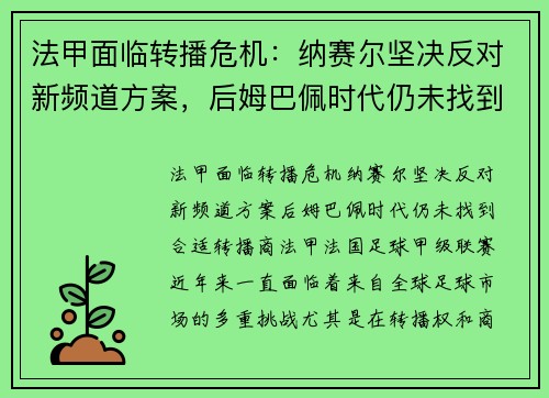 法甲面临转播危机：纳赛尔坚决反对新频道方案，后姆巴佩时代仍未找到合适转播商